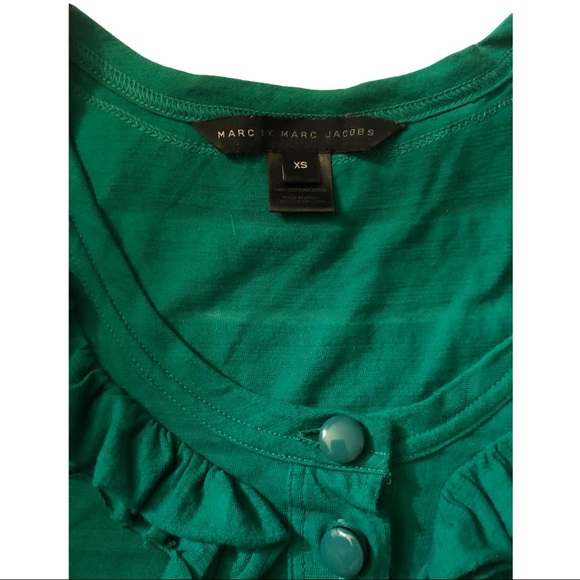 🔴 Marc by Marc Jacobs green sleeveless front ruffle x-ray top XS - Picture 4 of 7